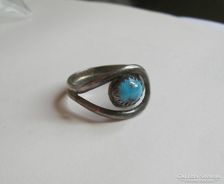 Indian silver ring with genuine turquoise - adjustable