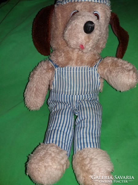 Old Hungarian small-scale lovable dog in gardener's pants with a hat 42 cm plush figure according to pictures