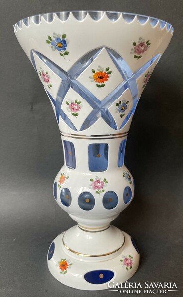 Beautiful large biedermeier vase bohemian 24 cm multilayer bevelled glass