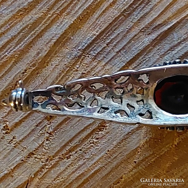 Beautiful garnet stone silver brooch, pin