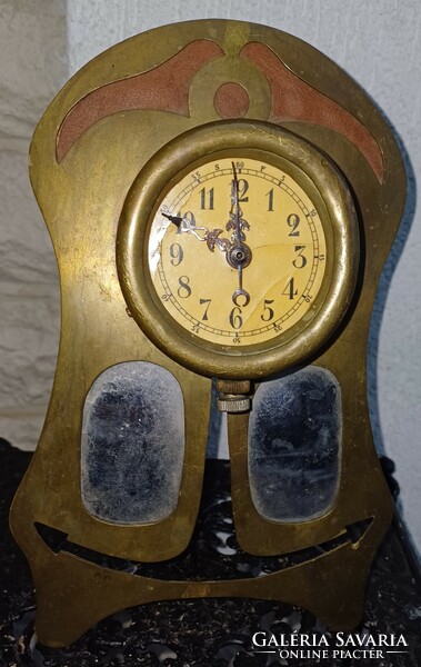 Antique special Art Nouveau table clock made of brass. Video too!