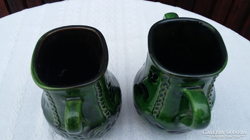 Mezőtúri zöld mázas kerámia váza pár, 12 cm magas