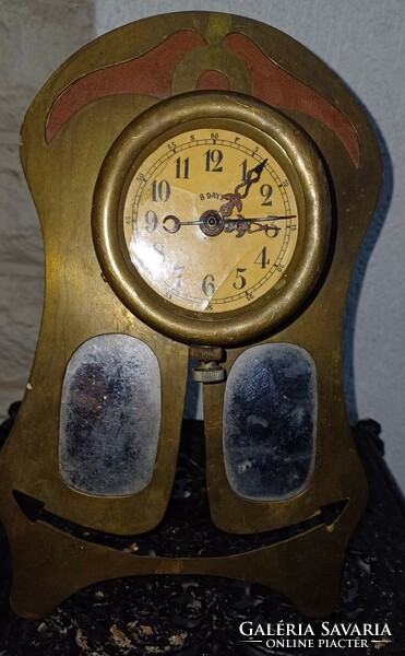 Antique special Art Nouveau table clock made of brass. Video too!