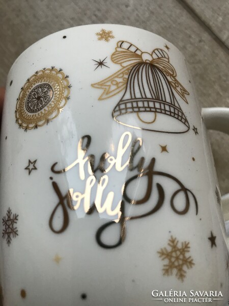 Gilded large size porcelain mug cup Christmas festive