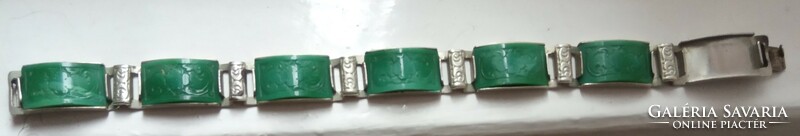 Ceramic alpaca bracelet decorated with antique green engraving consists of 7 sheet parts