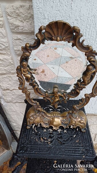 Antique bronze tilting angel mirror, pipe mirror. Table mirror .Kiválóvajàndek decoration collection