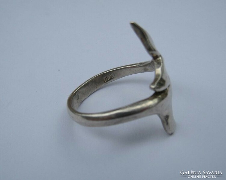Silver ring with a large fish tail, fish, dolphin ring