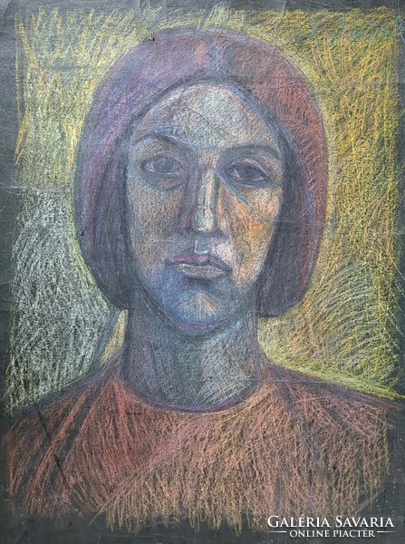 Modern női portré, szignózott, keretben (kétoldalas) "Molnár" jelzés?