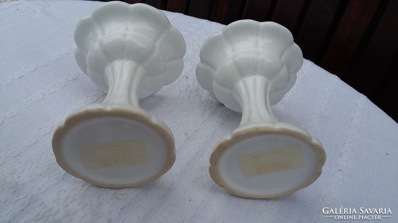 Pair of white ceramic candle holders