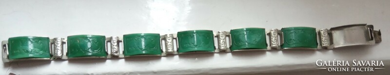 Ceramic alpaca bracelet decorated with antique green engraving consists of 7 sheet parts