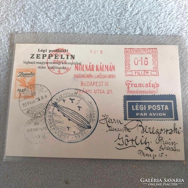 2 db1931 Zeppelin légiposta levelezőlap