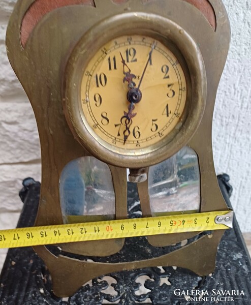 Antique special Art Nouveau table clock made of brass. Video too!