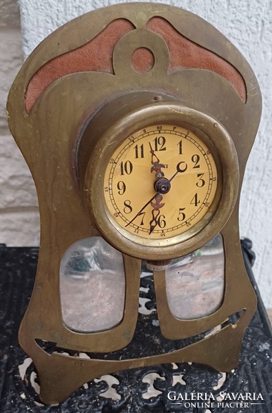 Antique special Art Nouveau table clock made of brass. Video too!