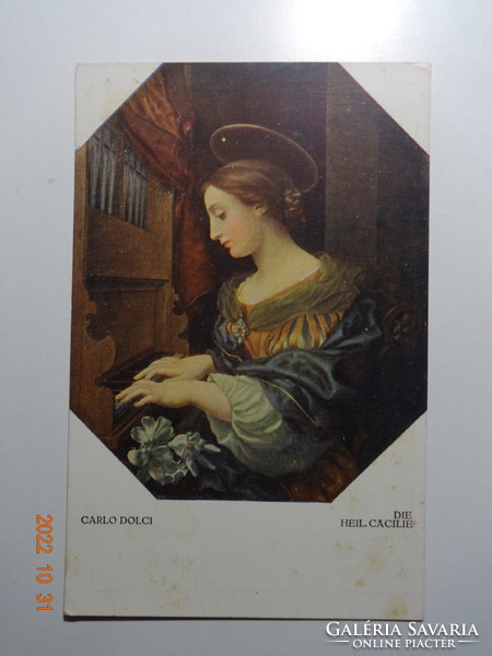 Régi postatiszta festmény képeslap: Carlo Dolci Szent Cecília