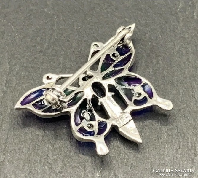 Butterfly silver brooch with marcasite and fire enamel silver /925/ --new