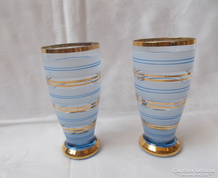 2 gold-plated, acid-etched glass water or soda glasses