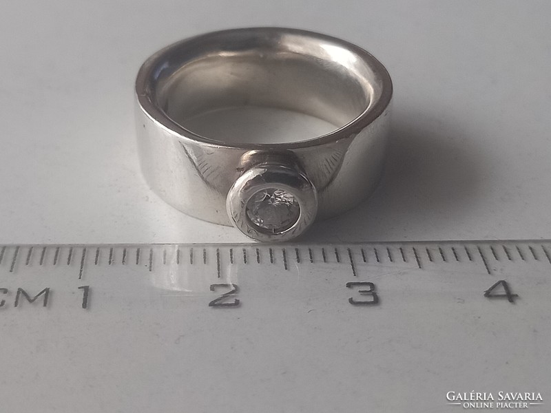Women's wide stone silver ring