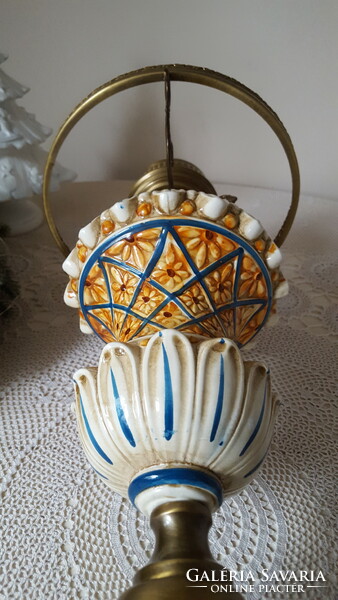 Beautifully crafted metal base, majolica table lamp, chandelier