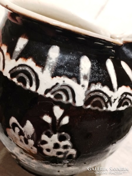 Old earthenware pot, jug - black glazed