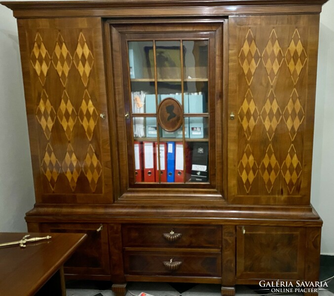 Inlaid glass large cabinet restored in beautiful condition