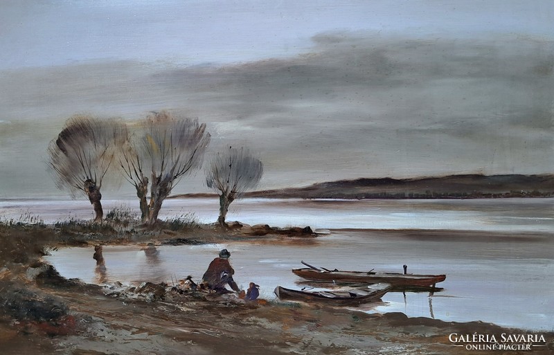 István Reinhardt (1936-): twilight rest (gallery oil painting)