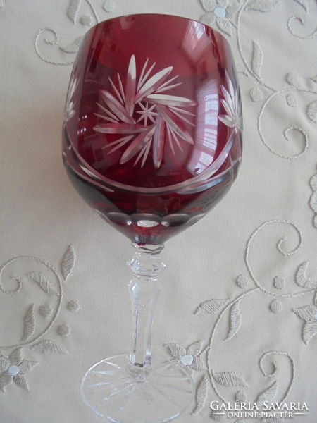 6 db bíbor színű  ajkai csiszolt  talpas boros pohár