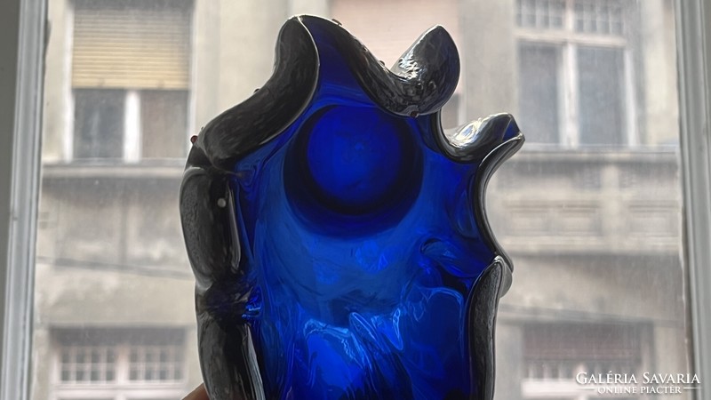 Kék, kézműves egyedi üveg váza és tál szett, Budapest, Belváros