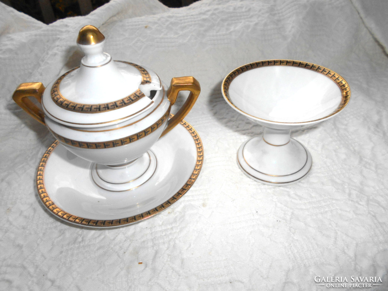 Antique empire fire-gilded mustard bowl + salt shaker - the price applies to the two pieces