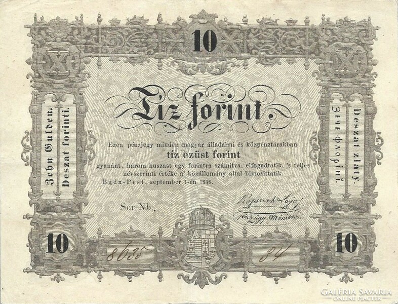 10 Forint 1848 Kossuth banknote in beautiful condition. 2.