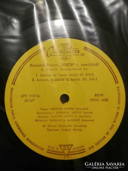 Puccini: tosca excerpts vinyl record