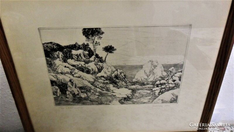Sándor Badacsonyi 1975. White rocks etching. 81/100 Size: 54x44 cm in a wooden frame.