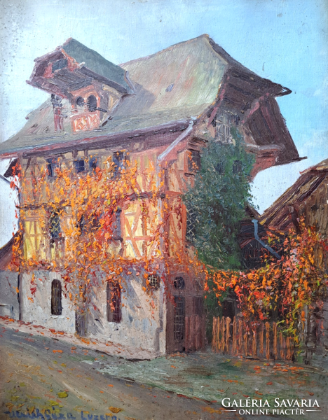 Geza Ulrich: Lucerne (oil painting) autumn street scene, Switzerland