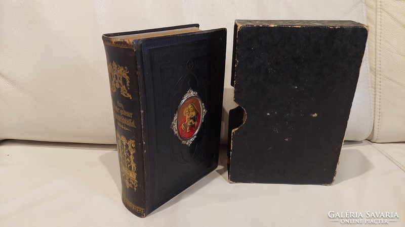 1892 Prayer book gilded edge, painting on cover, with case (b01)