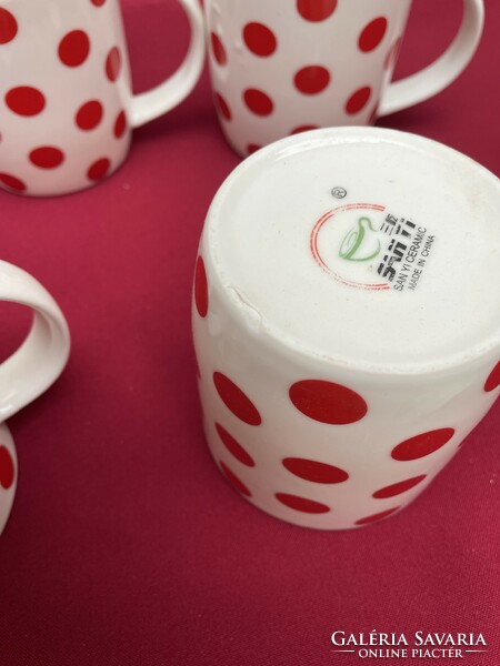 Beautiful white background with red speckled polka dot mug package 3 dl mugs village object cottage cheese rudis