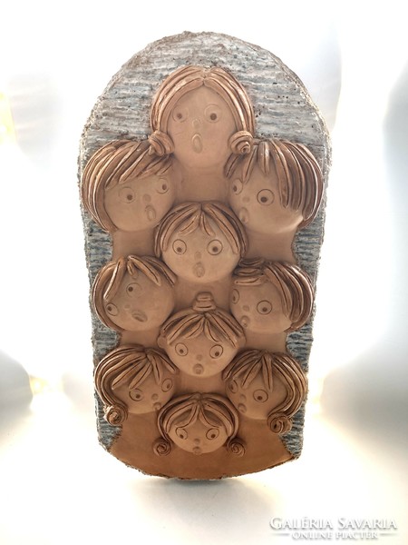 Katalin Antalfiné: choir, children's choir. Marked, flawless, 48 cm ceramic wall decoration