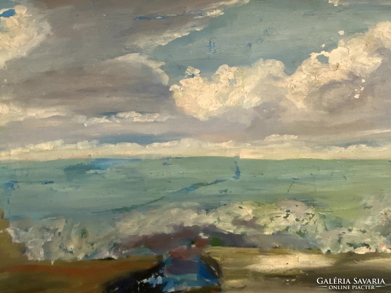 Beach oblong landscape oil canvas landscape painting 92 x 46 cm