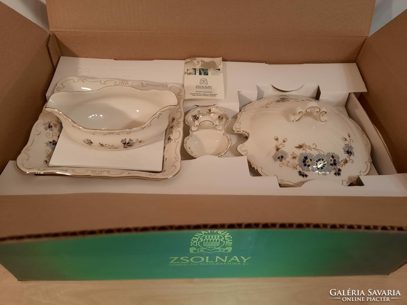 New Zsolnay 54-piece tableware, boxed + tea, cookies, sandwiches