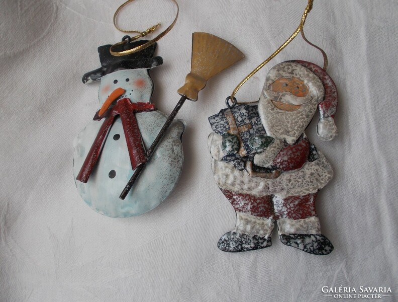 Metal pine tree ornament, Christmas decoration, Christmas tree ornament 2 pcs (snowman, Santa Claus)