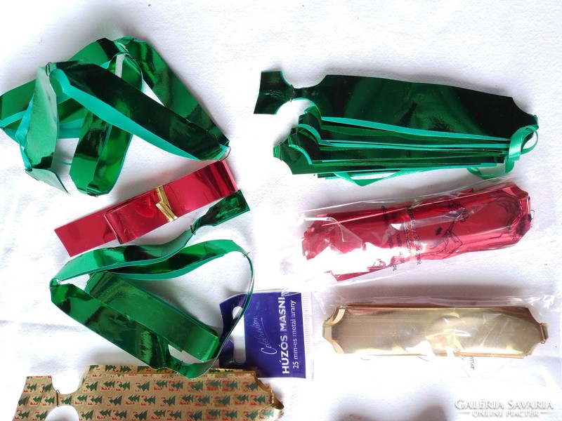 Karácsonyi ajándék díszítő dekoráció szalag csomag arany ezüst piros zöld fenyőfa húzós masni cellux