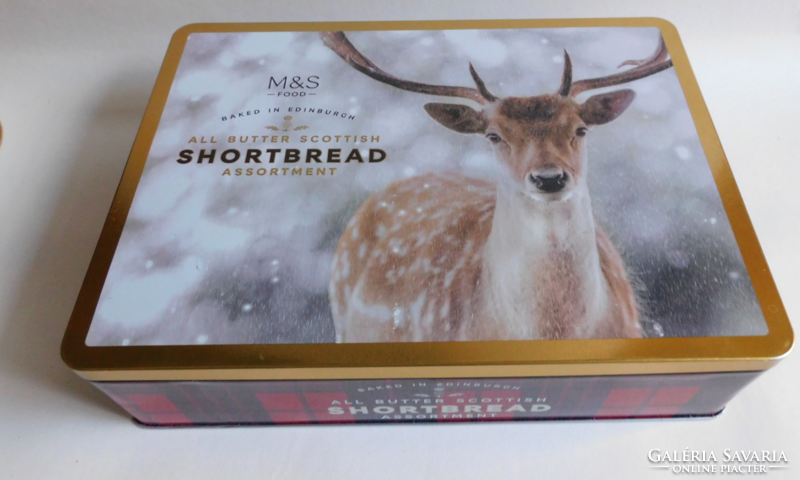 Marks&Spencer karácsonyi szarvasos fémdoboz 27.5x20.5x6.5 cm