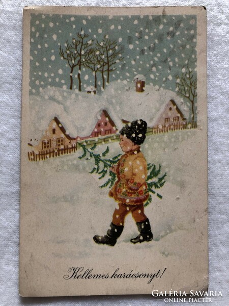 Old Christmas card with drawings - boór vera drawing -5.