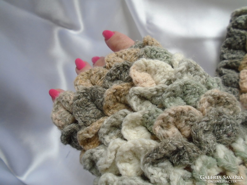 Sleeveless, handmade crochet gloves with headband.