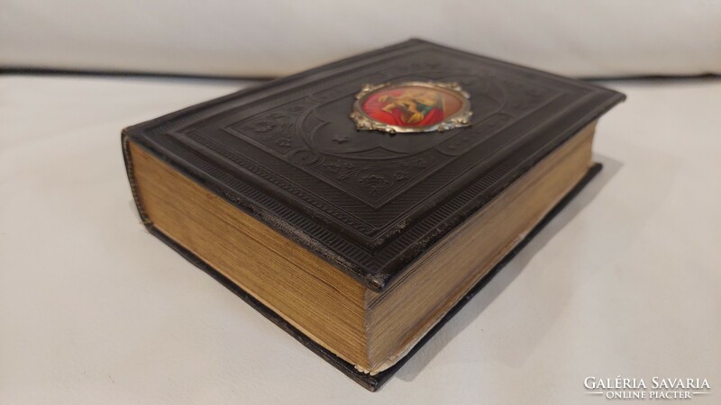 1892 Prayer book gilded edge, painting on cover, with case (b01)