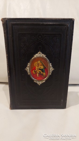 1892 Prayer book gilded edge, painting on cover, with case (b01)