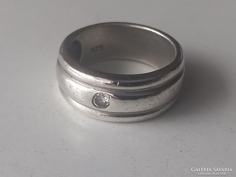 Women's hoop silver ring with a small stone