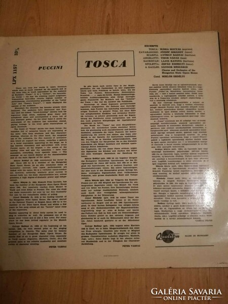 Puccini: Tosca Excerpts bakelit lemez