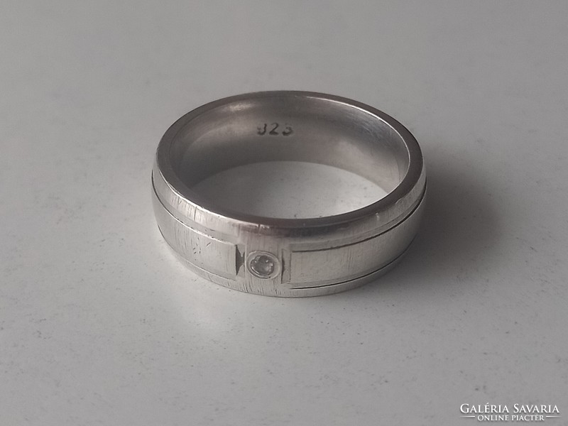 Women's hoop silver ring with a small stone