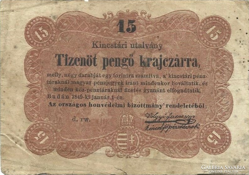 15 tizenöt pengő krajczárra 1849 1.