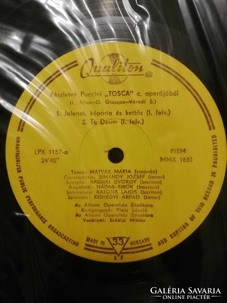 Puccini: Tosca Excerpts bakelit lemez