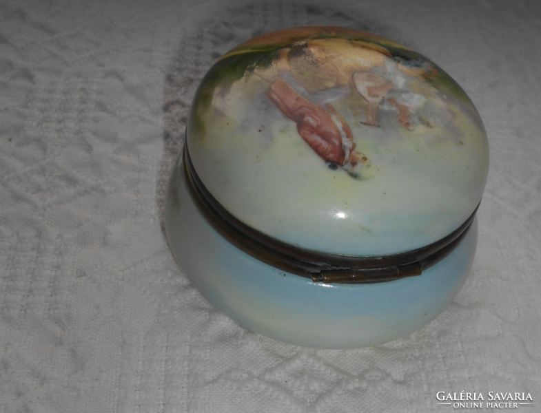 Antique porcelain with copper border jewelry holder-hand painted